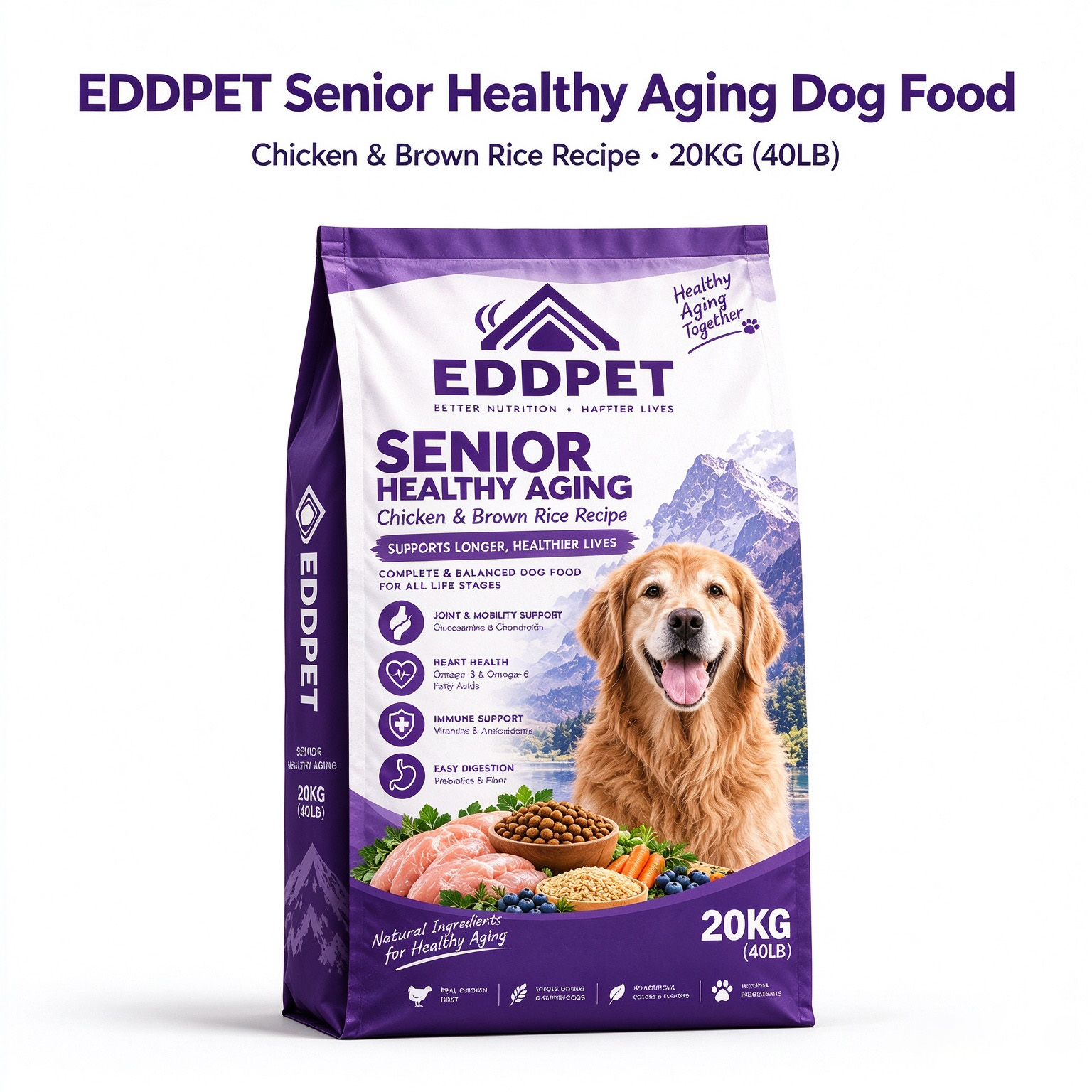 EDDPET Senior Healthy Aging Dog Food 20KG | Chicken & Brown Rice Recipe - 图片 2