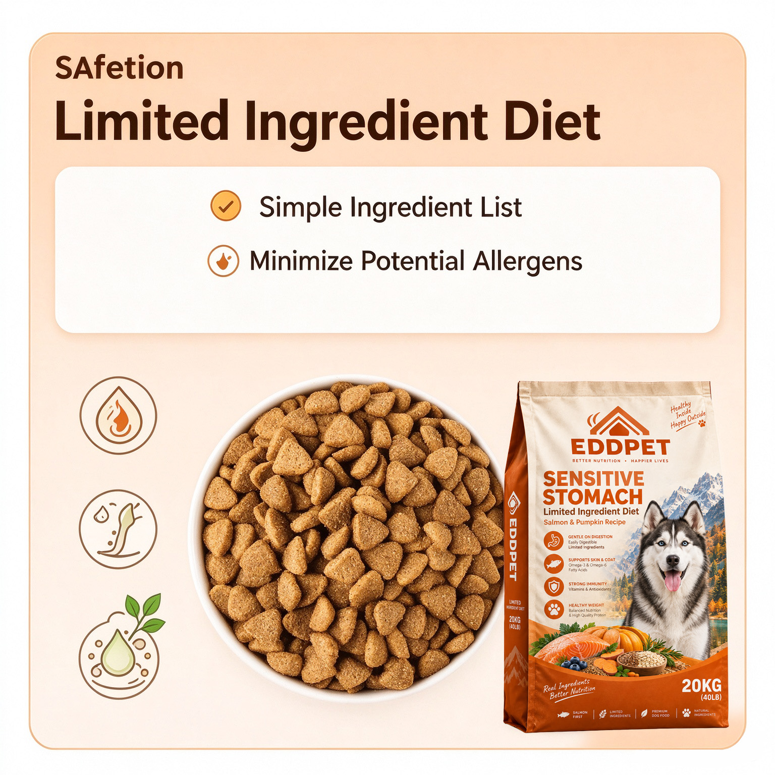 EDDPET Sensitive Stomach Dog Food 20KG | Salmon & Pumpkin - 图片 3