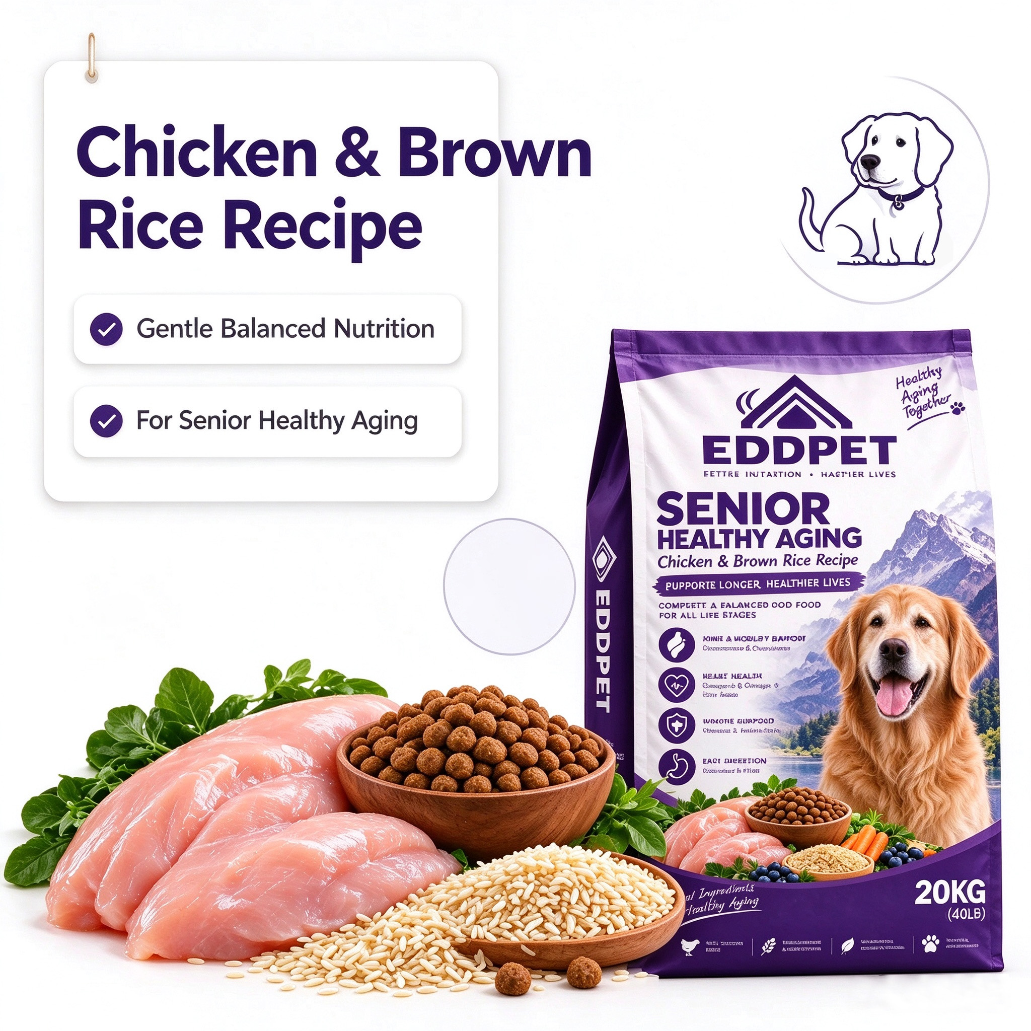 EDDPET Senior Healthy Aging Dog Food 20KG | Chicken & Brown Rice Recipe - 图片 3