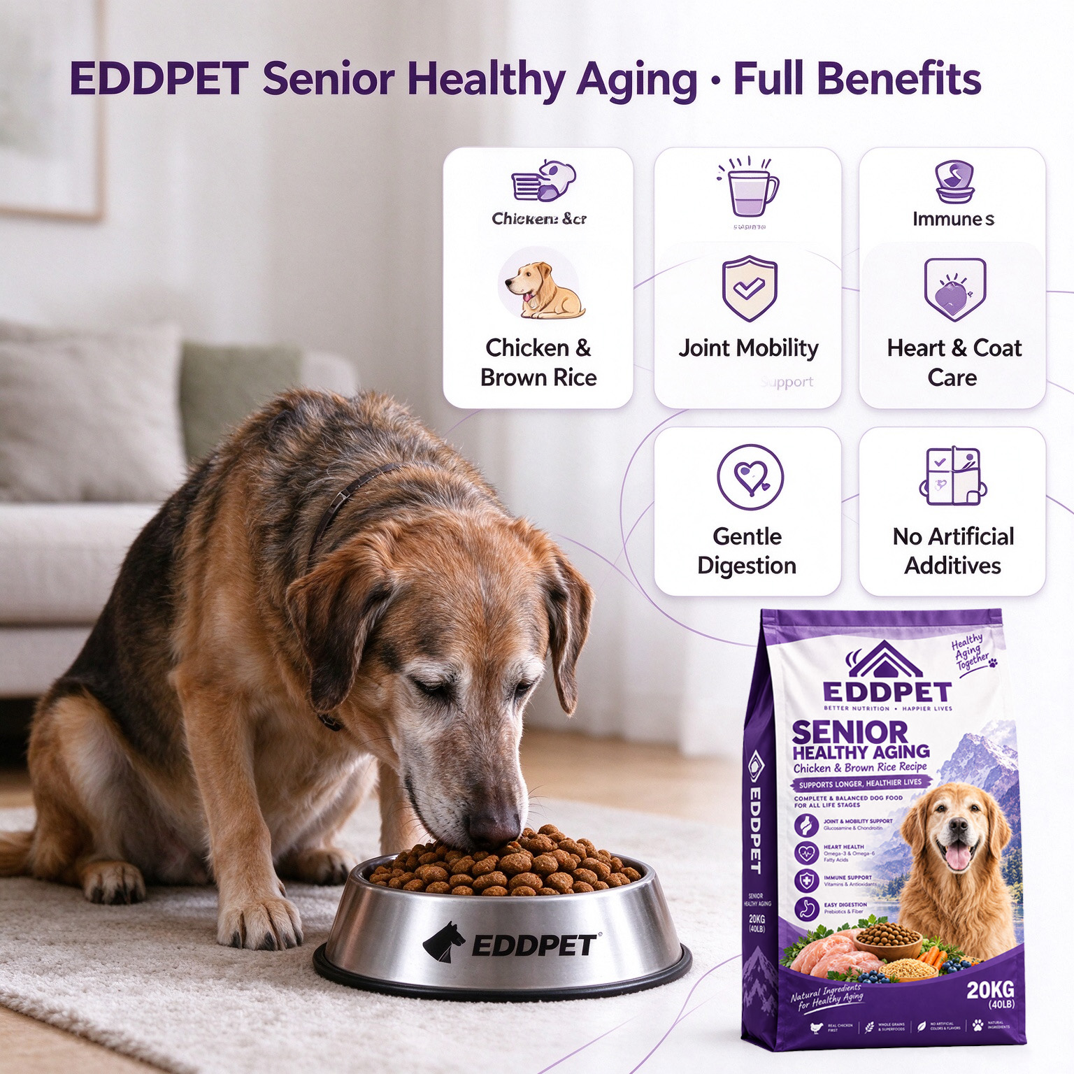 EDDPET Senior Healthy Aging Dog Food 20KG | Chicken & Brown Rice Recipe - 图片 10