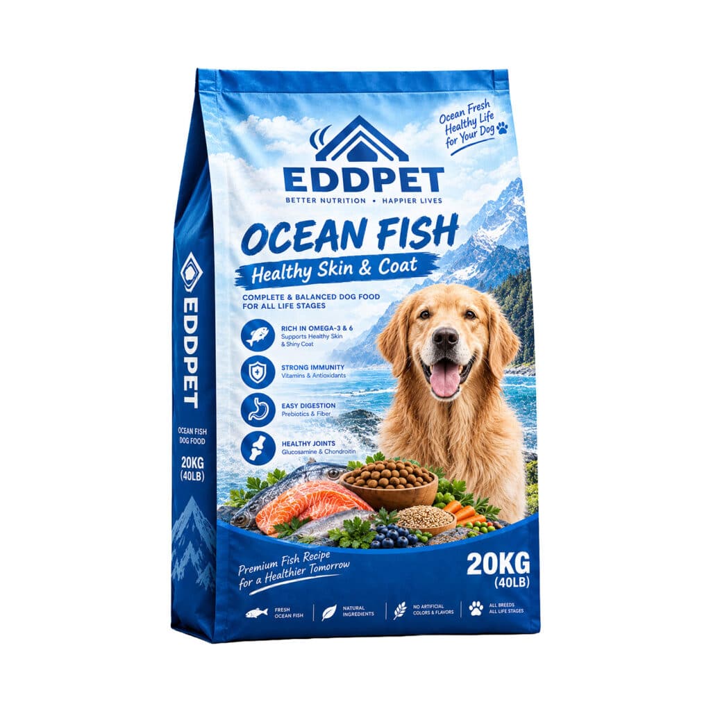 EDDPET ocean fish dog food 20kg all life stages dry kibble for skin and coat care